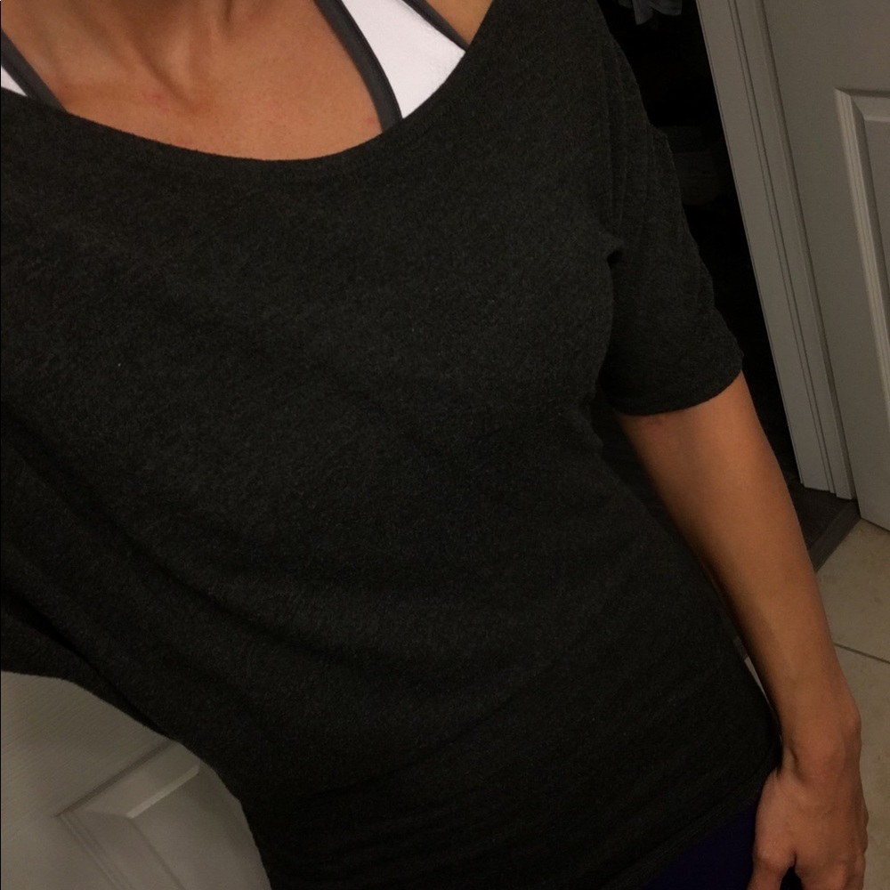 Dark gray off shoulder top